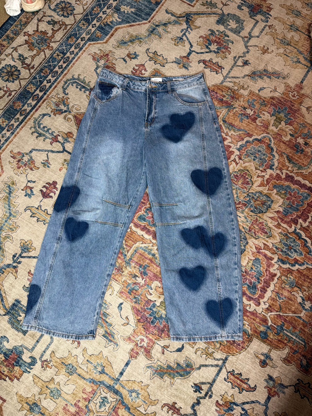 Forever 21 blue heart barrel jeans